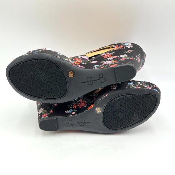 Jessica Simpson Womens Size 8.5 Jinxxi Black Floral Flower Wedges Sandals Shoes - Picture 8 of 14